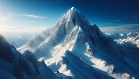 Beautiful winter landscape with snowy mountains and blue sky. 3d renderingの写真素材