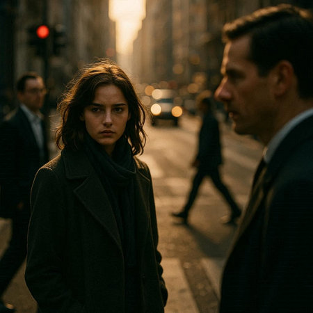 View of a beautiful woman walking in the streets of Milan, Italy.の写真素材