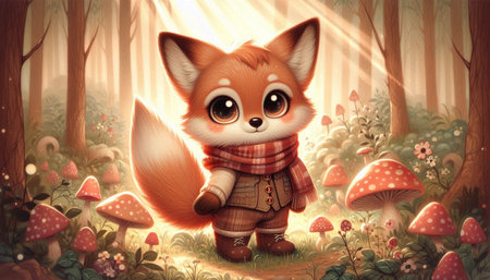 Cute cartoon fox in the forest. Illustration for children.の写真素材