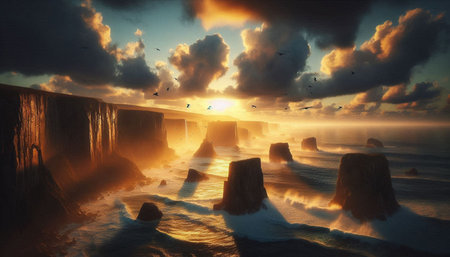 Fantasy seascape. Dramatic sky. 3d illustration