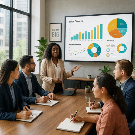 Group of business people working and communicating together in a meeting at office