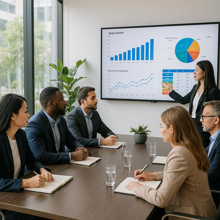 Group of multiethnic business people sitting at a table and working together in the office