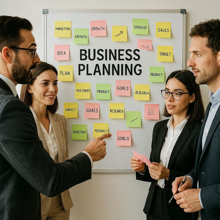 Business Plan Strategy Goals Diagrams Diagrams Icons Graphicの写真素材