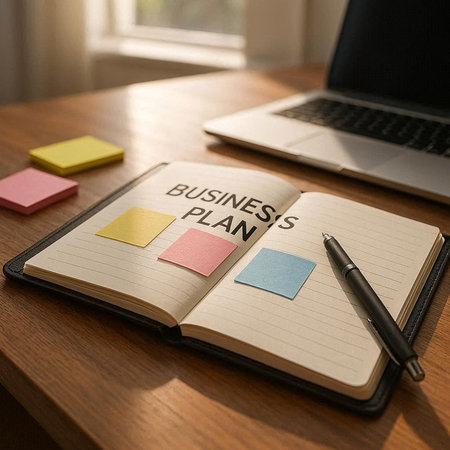Planning Plan Strategy Marketing Vision Business Plan Concept. Notebook with Toolls and Notes