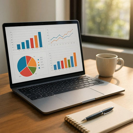 Laptop screen displaying a business data analysis concept on a desk.