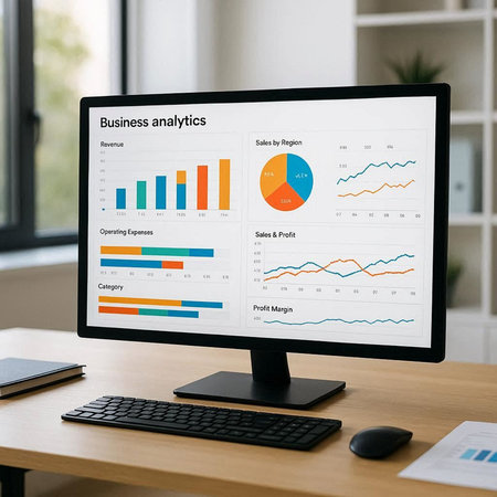Business analysis chart on computer screen. Accounting and financial report concept.