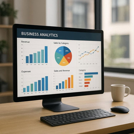 Business concept shown on a computer screen with a business analysis and planning strategy