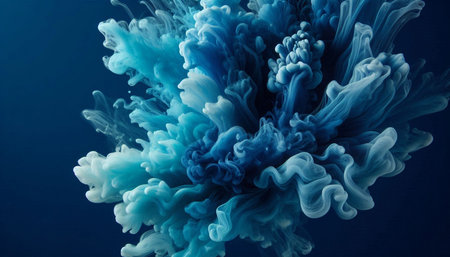 Blue and white ink in water. Abstract background for your design.の写真素材