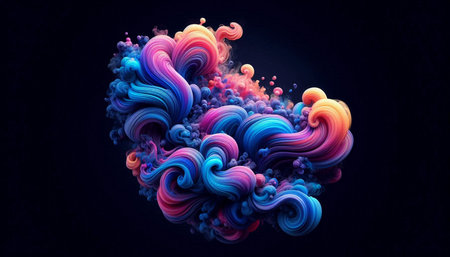 Colorful paint splashes isolated on black background. 3d rendering