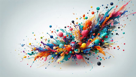 Colorful paint splashes on white background. 3D Rendering
