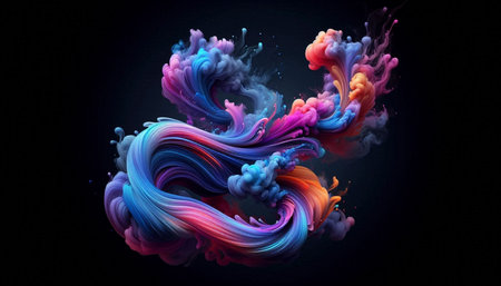 Colorful paint splashes isolated on black background. 3d rendering