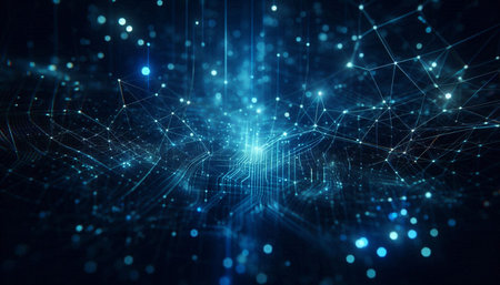 Futuristic blue technology abstract background with connection lines and dots. 3D rendering