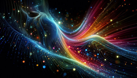3d rendering of abstract technology background with glowing particles in empty space
