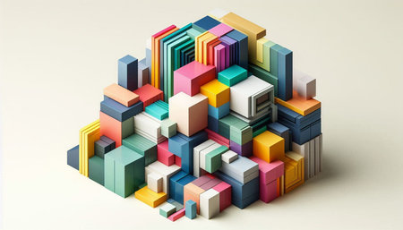 3d illustration of abstract geometric composition with colorful cubes in white background