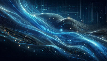 abstract technology background with blue glowing lines, 3d render illustration