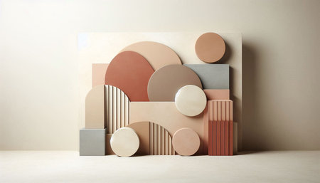 Abstract composition of geometric shapes in pastel colors. 3d renderの写真素材