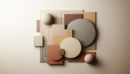 3d render of an abstract composition made of geometric shapes on a beige backgroundの写真素材