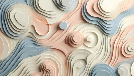 3d rendering of abstract background with paper cut shapes in pastel colors