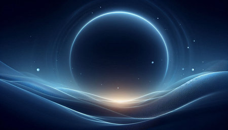 Abstract blue background with glowing circle. Vector illustration for your design.