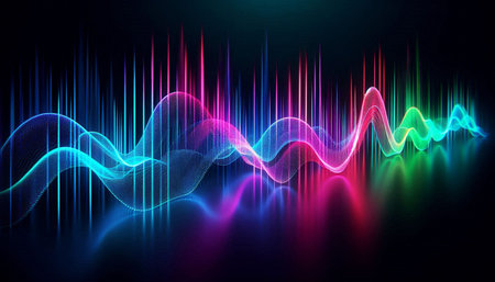 abstract colorful sound wave on black background. 3d render illustration