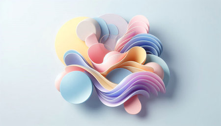 Colorful paper hearts on blue background. 3d render illustration.