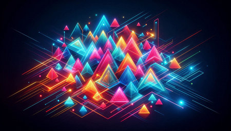 Abstract colorful polygonal shape on dark background. Vector illustration.