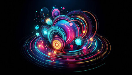 Abstract background with colorful circles and lines. Futuristic technology style.