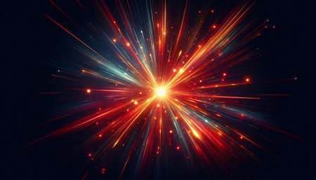 abstract red and blue rays on black background, computer generated images