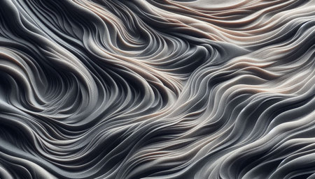 3d rendering of abstract wavy background in gray and black colorsの写真素材