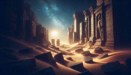 Ruins of an ancient city in the desert. 3D rendering