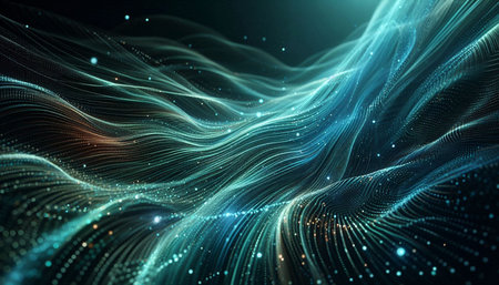 3d rendering of abstract particles in empty space. Futuristic wave with glowing particles.