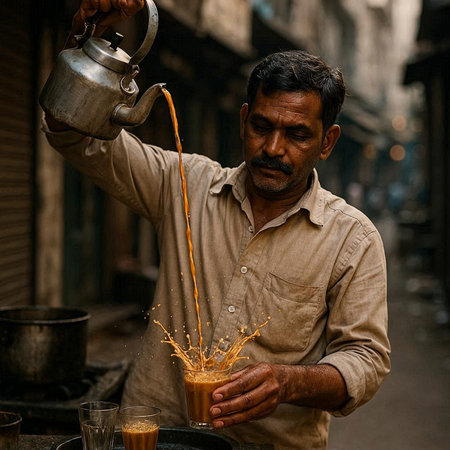 Portrait of a unknown Nepali people selling coffee in the street of Kathmandu in the afternoon