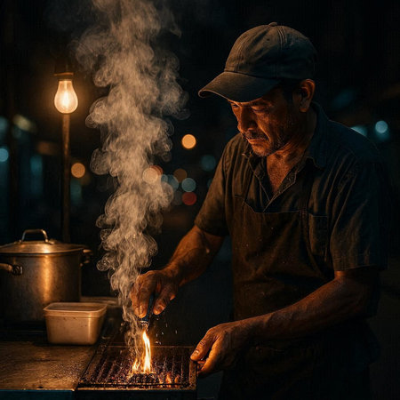 Vietnamese street food vendor at night in Hoi An, Vietnam
