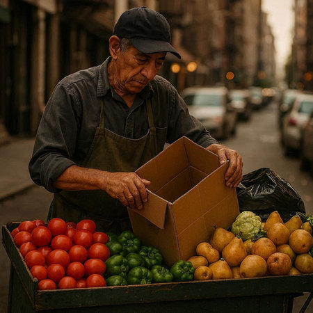 Street vendor selling fruits and vegetables in the streets of Barcelona, Spain