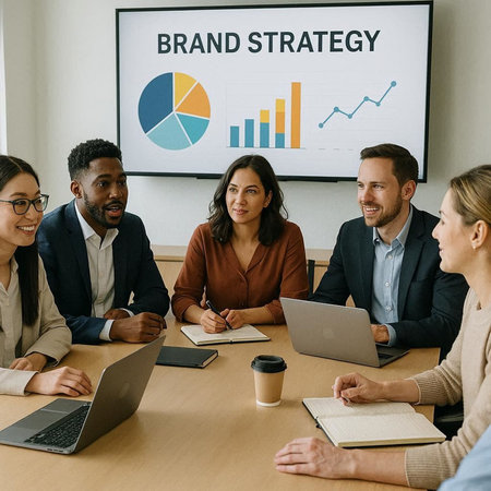 Group of business people working together on a business strategy in a meeting