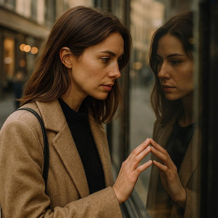 Portrait of a young girl in a beige coat on the street