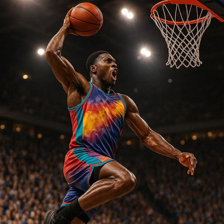 basketball game sport player in action isolated on black background with spotlights