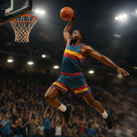 basketball game sport player in action isolated on black background with lights and shadow