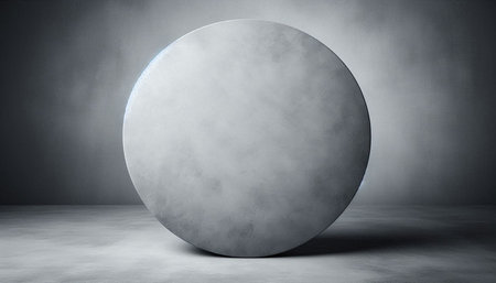 Abstract 3d rendering of empty room with concrete floor and round podiumの写真素材