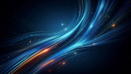 abstract blue background with glowing lines and sparkles, vector illustration