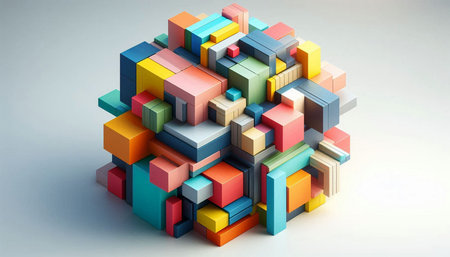 3d illustration of abstract geometric shape made of cubes in white background