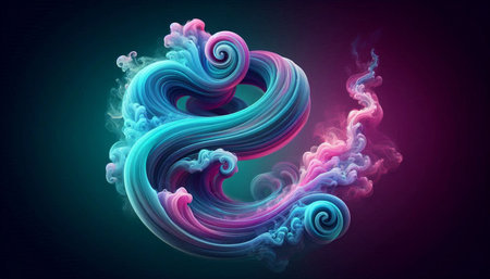3D rendering of abstract colorful smoke waves isolated on black background.の写真素材