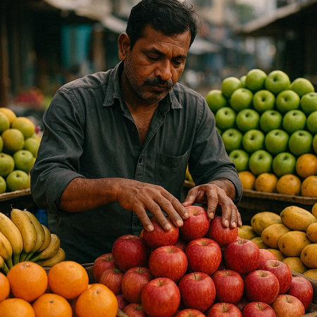 Fruit market in Varanasi, Uttar Pradesh, India.