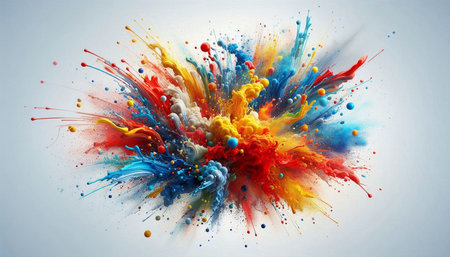 Colorful paint splashes isolated on white background. 3d rendering