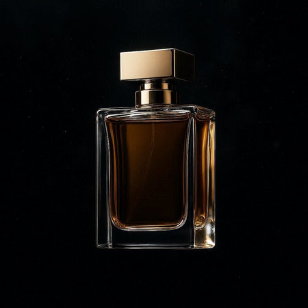 bottle of perfume on a black background close-up, isolatedの写真素材