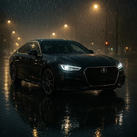 Car in the rain on a rainy day. Rainy weather.