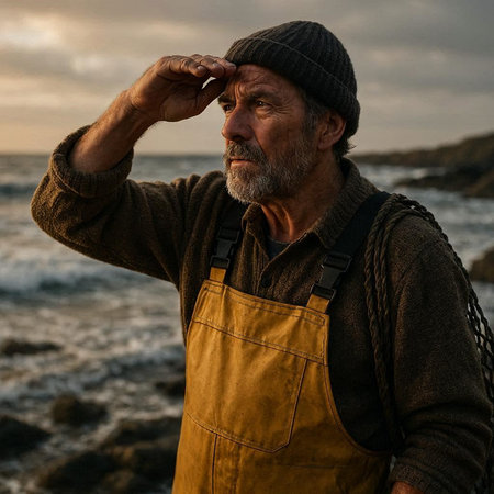 Portrait of a senior man on the seashore at sunset