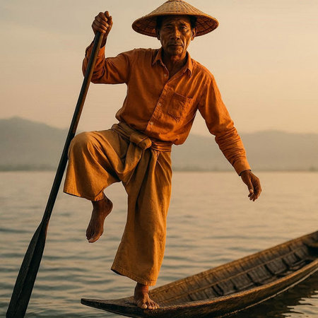 Fisherman on the Inle Lake in Shan State, Myanmar