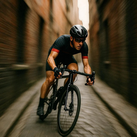 Cyclist Riding the Bike on the Street. Extreme Sport Concept.の写真素材