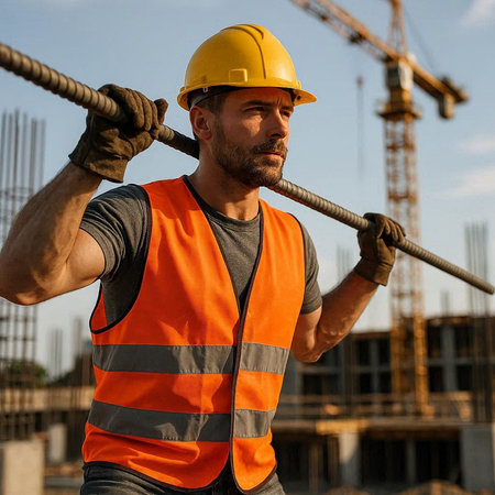 Portrait of a construction worker on the background of a building site